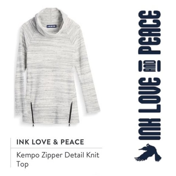 Ink Love & Peace Sweaters - INK LOVE & PEACE Knit Top Kempo Zipper Detail Womens XL Cowl Neck Spacedye Tunic